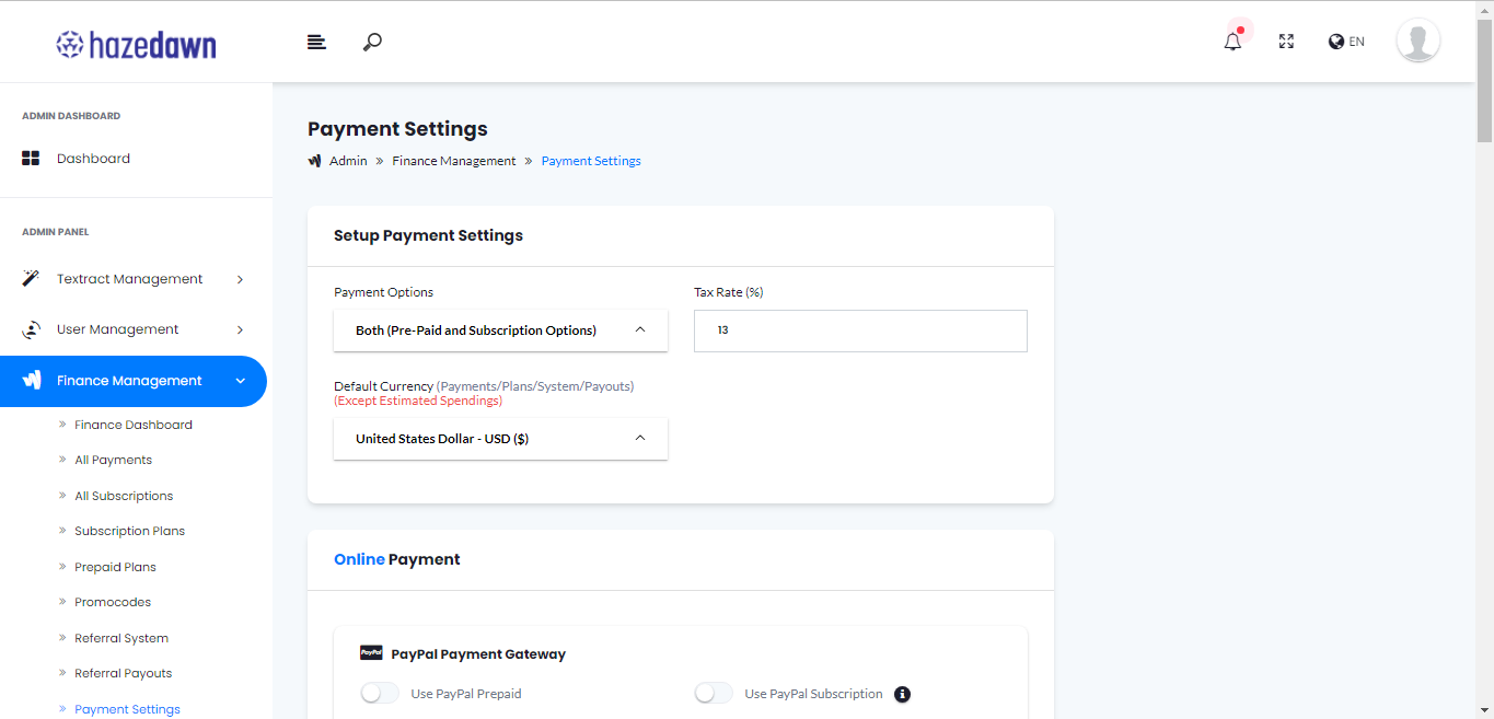 payment settings